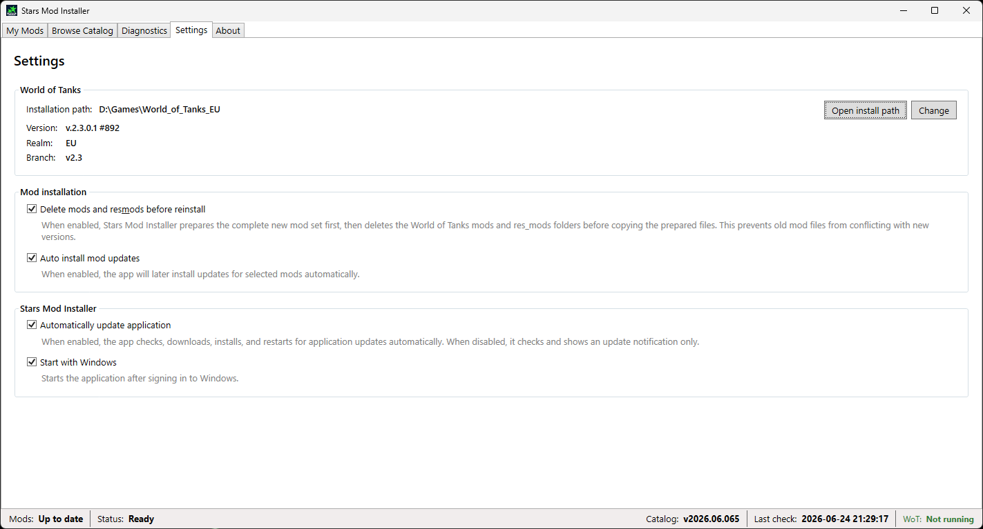 Settings screen